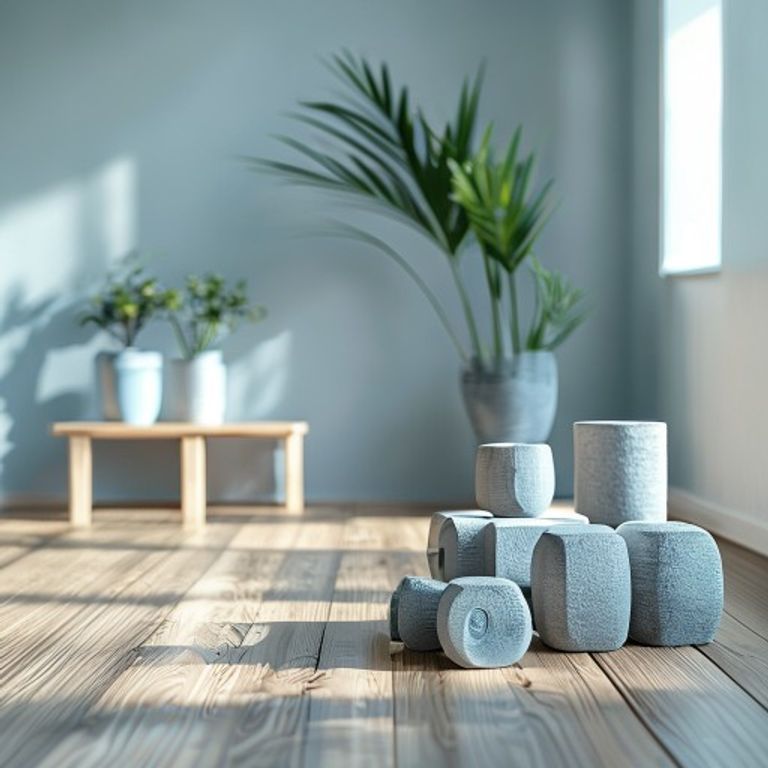 Minimalist home gym setup with dumbbells arranged neatly on wooden floor